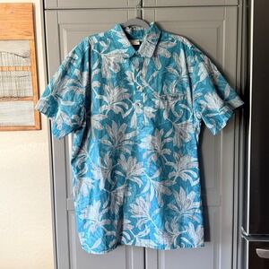 Go Barefoot Mens Reverse Print Tropical Leaf Popover Hawaiian Shirt,Teal, 2XLT